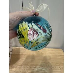 Dillards trimmings Blue ocean seashell Hand Painted Christmas Glass Ornament